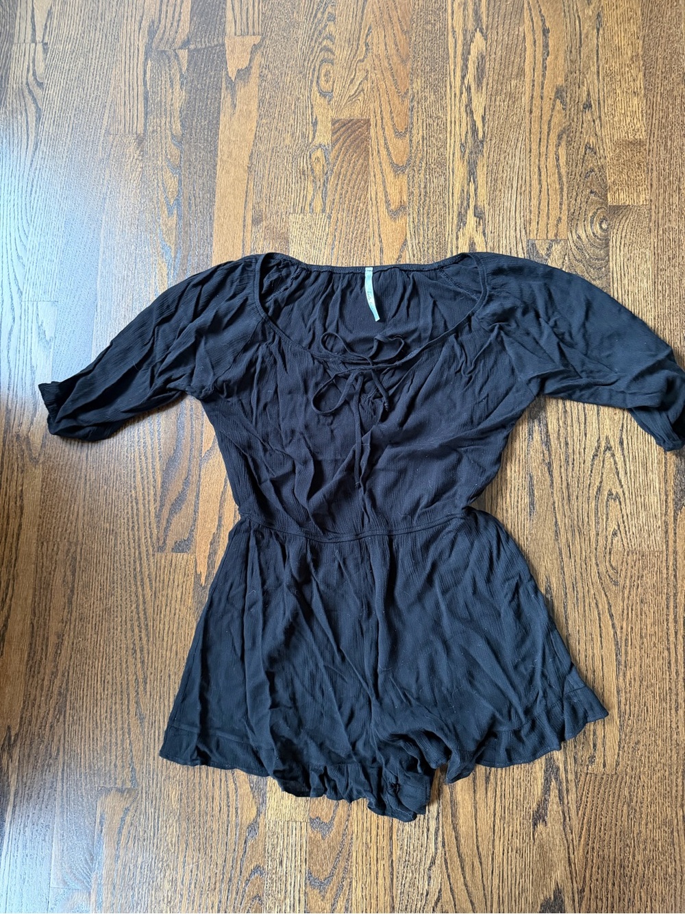 Black Lace-Up Waist Romper - Women's Short Jumpsuit